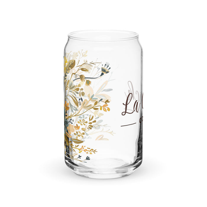 La Coach Exclusive Art Piece Can-Shaped Glass Home Office Work Mexican Spanish Pride Gift Cup One-Of-A-Kind Calligraphy Glass | L10