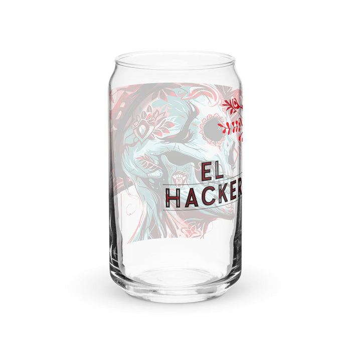 Pieza de arte exclusiva de El Hacker, vaso de vidrio con forma de lata para el hogar, la oficina, el trabajo, el orgullo mexicano, el regalo, vaso de vidrio con caligrafía única en su tipo | E4