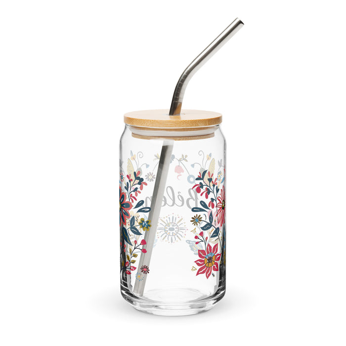 Pièce d'art exclusive avec nom de Belén en verre en forme de canette pour la maison, le bureau, le travail, la fierté mexicaine et espagnole, tasse cadeau, verre de calligraphie unique en son genre | B12