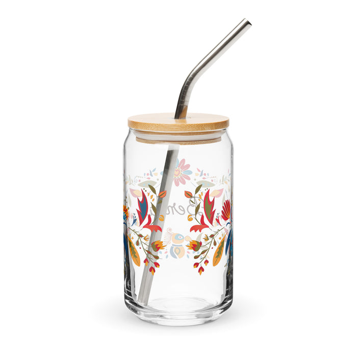 Pièce d'art exclusive Berta en verre en forme de canette pour la maison, le bureau, le travail, la fierté mexicaine et espagnole, tasse cadeau, verre de calligraphie unique en son genre | B18