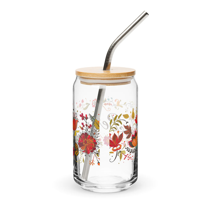 Pièce d'art exclusive Berta en verre en forme de canette pour la maison, le bureau, le travail, la fierté mexicaine et espagnole, tasse cadeau, verre de calligraphie unique en son genre | B20