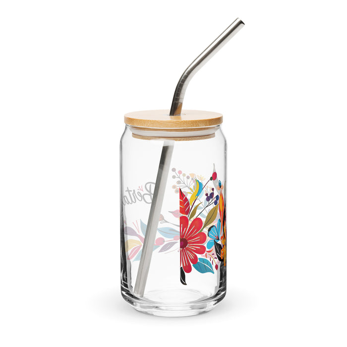 Pièce d'art exclusive Berta en verre en forme de canette pour la maison, le bureau, le travail, la fierté mexicaine et espagnole, tasse cadeau, verre de calligraphie unique en son genre | B25