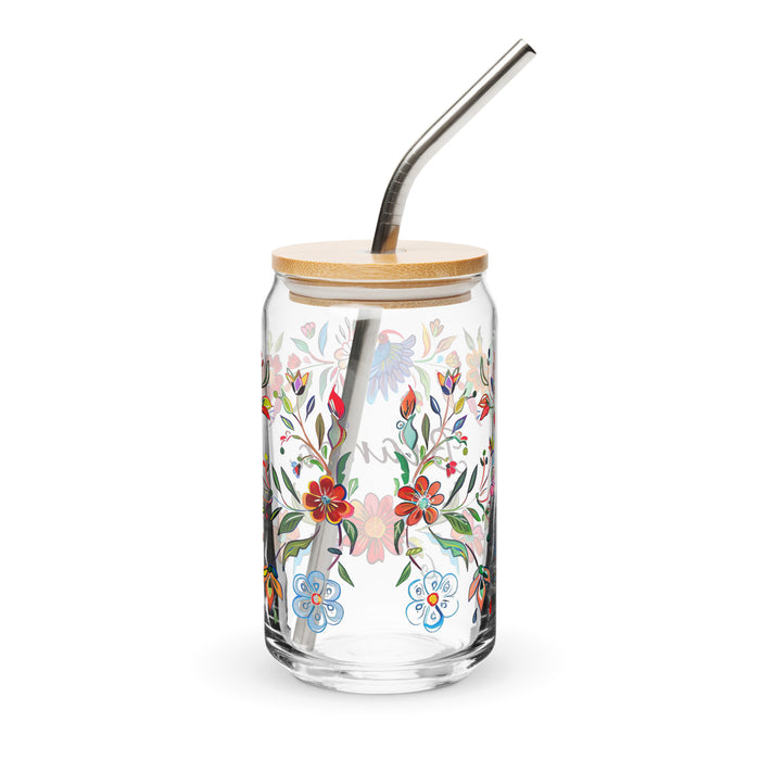 Pièce d'art exclusive Bianca en verre en forme de canette pour la maison, le bureau, le travail, la fierté mexicaine et espagnole, tasse cadeau, verre de calligraphie unique en son genre | B14