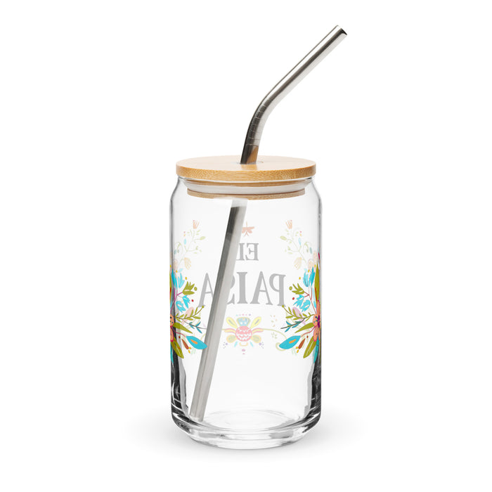 Pièce d'art exclusive El Paisa en verre en forme de canette pour la maison, le bureau, le travail, la fierté mexicaine et espagnole, tasse cadeau, verre de calligraphie unique en son genre | E2