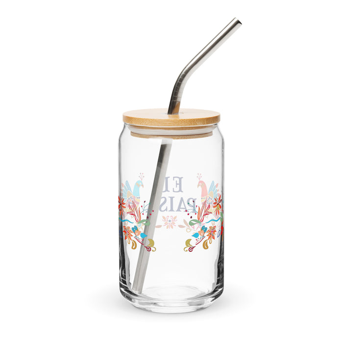 El Paisa Exclusive Art Piece Can-Shaped Glass Home Office Work Mexican Spanish Pride Gift Cup One-Of-A-Kind Calligraphy Glass | E10