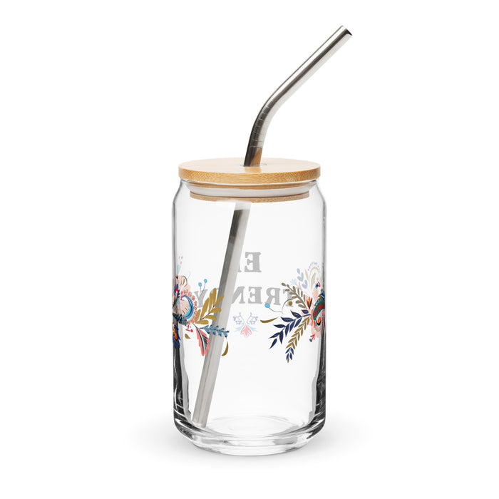 El Trendy Exclusive Art Piece Can-Shaped Glass Home Office Work Mexican Spanish Pride Gift Cup One-Of-A-Kind Calligraphy Glass | E9