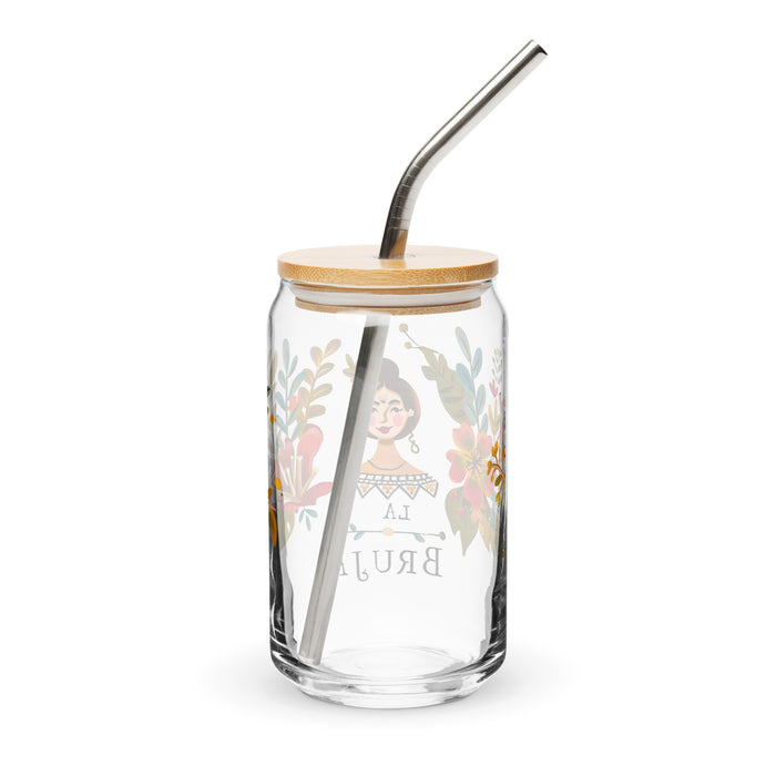 La Bruja Exclusive Art Piece Can-Shaped Glass Home Office Work Mexican Spanish Pride Gift Cup One-Of-A-Kind Calligraphy Glass | L12