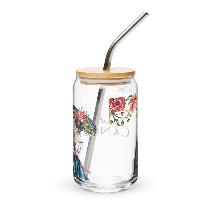 La Cáncer Pièce d'art exclusive en verre en forme de canette Bureau à domicile Travail Tasse cadeau de fierté espagnole mexicaine Verre de calligraphie unique en son genre | L4