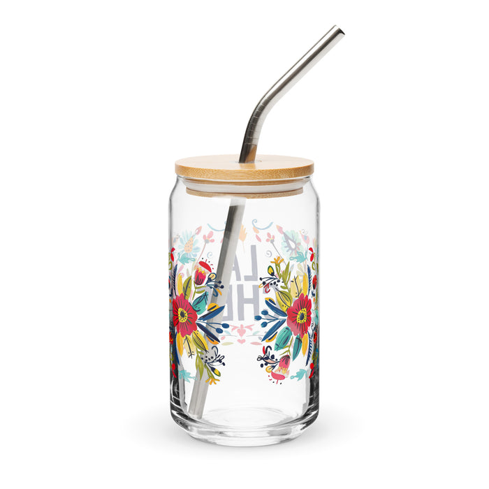 La Chef Exclusive Art Piece Can-Shaped Glass Home Office Work Mexican Spanish Pride Gift Cup One-Of-A-Kind Calligraphy Glass | L2