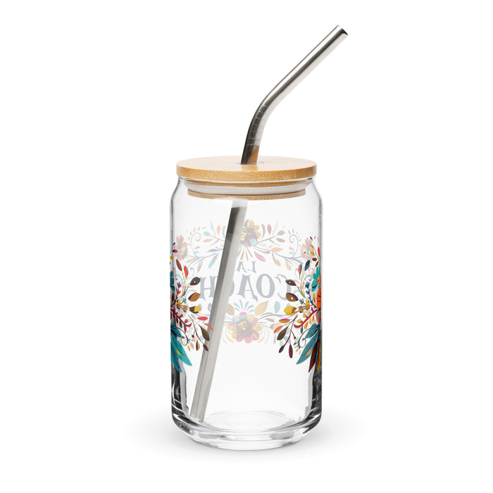 La Coach Exclusive Art Piece Can-Shaped Glass Home Office Work Mexican Spanish Pride Gift Cup One-Of-A-Kind Calligraphy Glass | L6