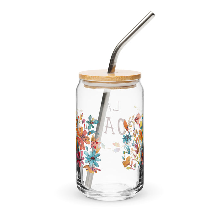 La Coach Exclusive Art Piece Can-Shaped Glass Home Office Work Mexican Spanish Pride Gift Cup One-Of-A-Kind Calligraphy Glass | L16