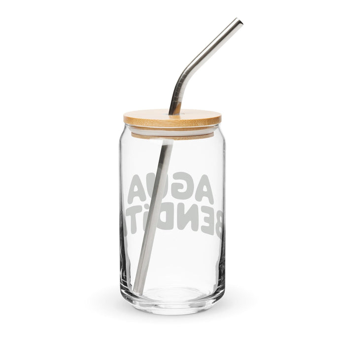 Agua Bendita Exklusives Kunstwerk, Dosenförmiges Glas, für Zuhause, Büro, Arbeit, mexikanischer und spanischer Stolz, Geschenktasse, einzigartiges Kalligraphieglas | A9