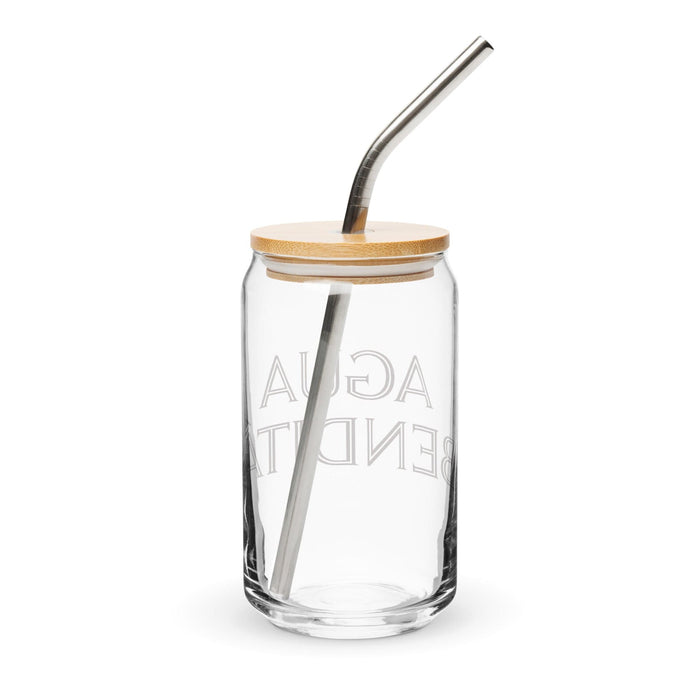 Agua Bendita Exklusives Kunstwerk, Dosenförmiges Glas, für Zuhause, Büro, Arbeit, mexikanischer und spanischer Stolz, Geschenktasse, einzigartiges Kalligraphieglas | A27