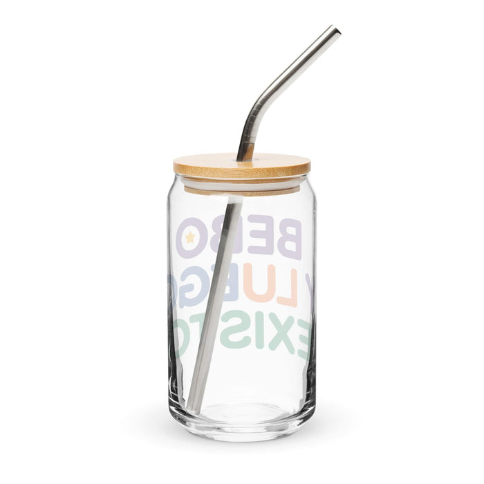 Bebo Y Luego Existe Pièce d'art exclusive en verre en forme de canette Bureau à domicile Travail Tasse cadeau de fierté espagnole mexicaine Verre de calligraphie unique en son genre | B33