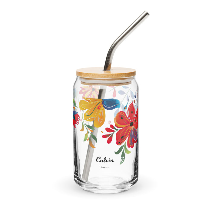 Calvin Exclusive Name Art Piece Can-Shaped Glass Home Office Work Mexican Spanish Pride Gift Cup One-Of-A-Kind Calligraphy Glass | C13