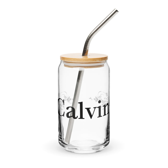 Calvin Exclusive Name Art Piece Can-Shaped Glass Home Office Work Mexican Spanish Pride Gift Cup One-Of-A-Kind Calligraphy Glass | C19