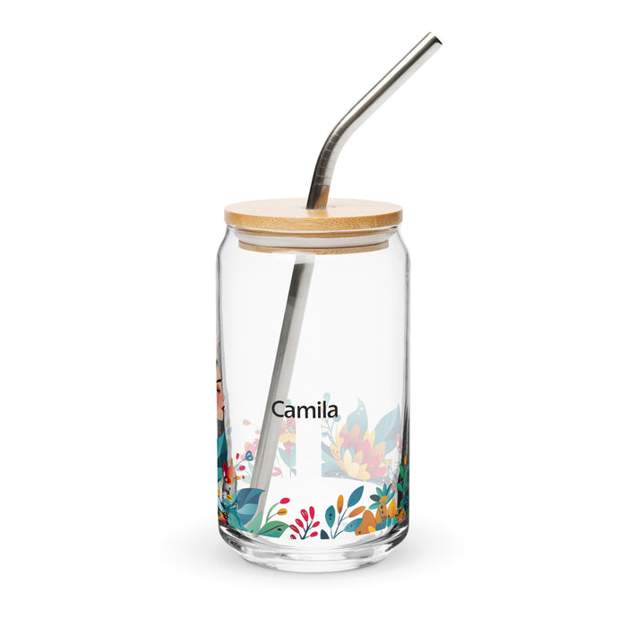 Camila Exclusive Name Art Piece Can-Shaped Glass Home Office Work Mexican Spanish Pride Gift Cup One-Of-A-Kind Calligraphy Glass | C4