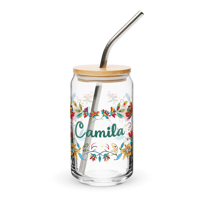 Camila Exclusive Name Art Piece Can-Shaped Glass Home Office Work Mexican Spanish Pride Gift Cup One-Of-A-Kind Calligraphy Glass | C10