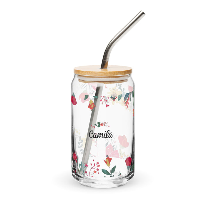 Camila Exclusive Name Art Piece Can-Shaped Glass Home Office Work Mexican Spanish Pride Gift Cup One-Of-A-Kind Calligraphy Glass | C19