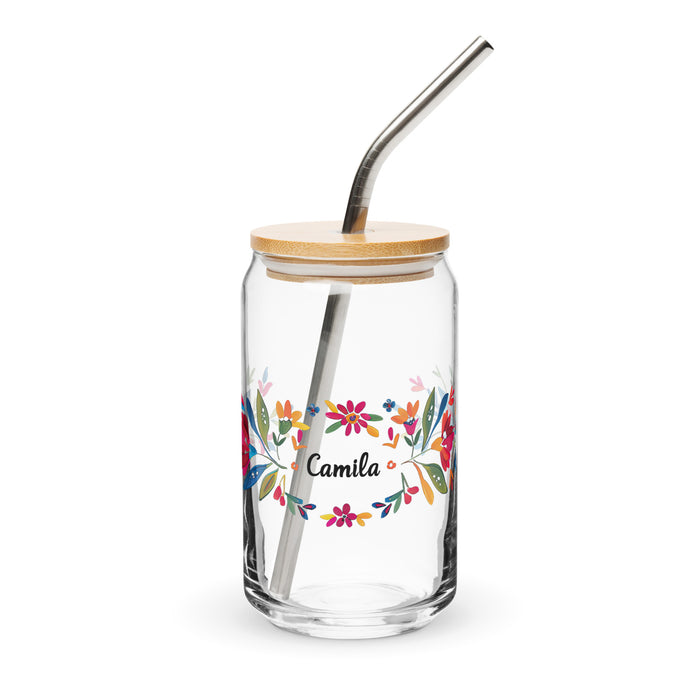 Camila Exclusive Name Art Piece Can-Shaped Glass Home Office Work Mexican Spanish Pride Gift Cup One-Of-A-Kind Calligraphy Glass | C20