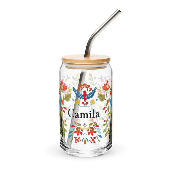 Camila Exclusive Name Art Piece Can-Shaped Glass Home Office Work Mexican Spanish Pride Gift Cup One-Of-A-Kind Calligraphy Glass | C24