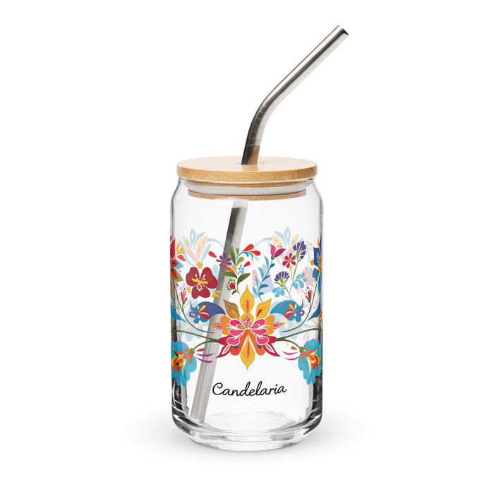 Candelaria Exclusive Name Art Piece Can-Shaped Glass Home Office Work Mexican Spanish Pride Gift Cup One-Of-A-Kind Calligraphy Glass | C14