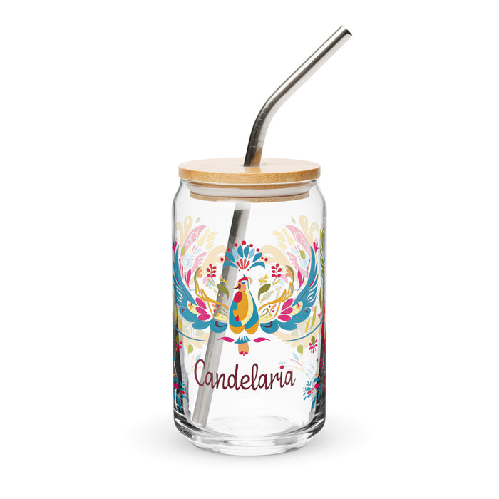 Candelaria Exclusive Name Art Piece Can-Shaped Glass Home Office Work Mexican Spanish Pride Gift Cup One-Of-A-Kind Calligraphy Glass | C18