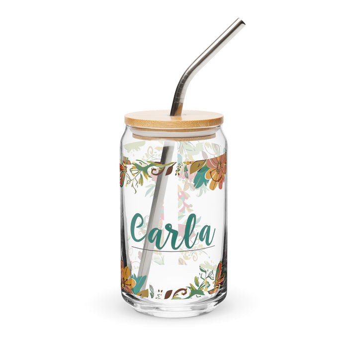 Carla Exclusive Name Art Piece Can-Shaped Glass Home Office Work Mexican Spanish Pride Gift Cup One-Of-A-Kind Calligraphy Glass | C3