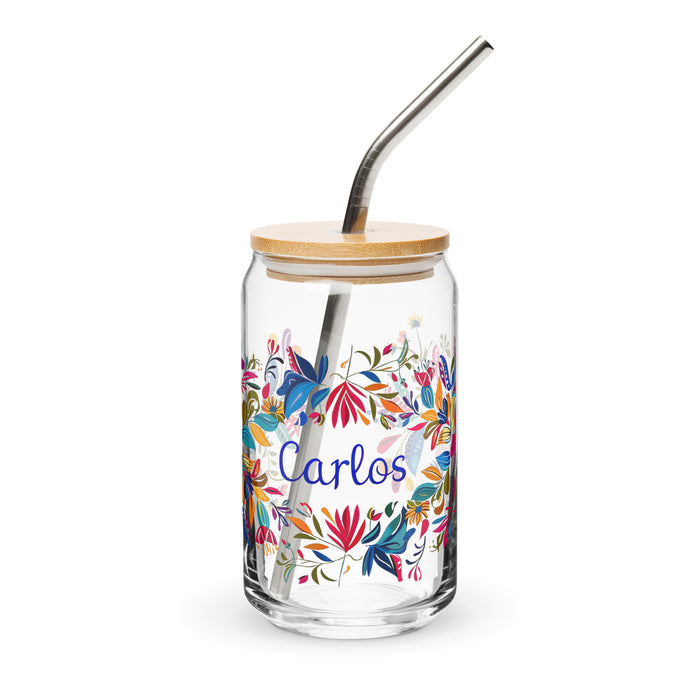 Carlos Exclusive Name Art Piece Can-Shaped Glass Home Office Work Mexican Spanish Pride Gift Cup One-Of-A-Kind Calligraphy Glass | C1