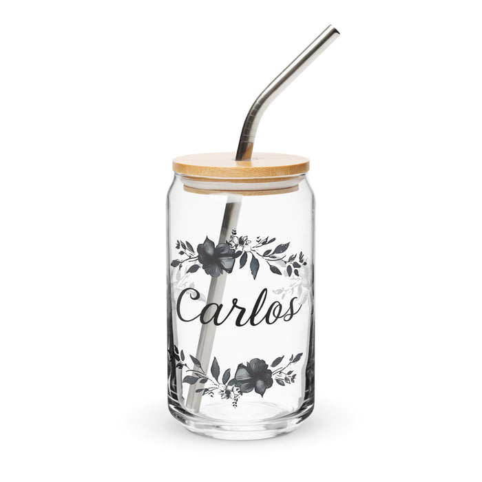 Carlos Exclusive Name Art Piece Can-Shaped Glass Home Office Work Mexican Spanish Pride Gift Cup One-Of-A-Kind Calligraphy Glass | C3