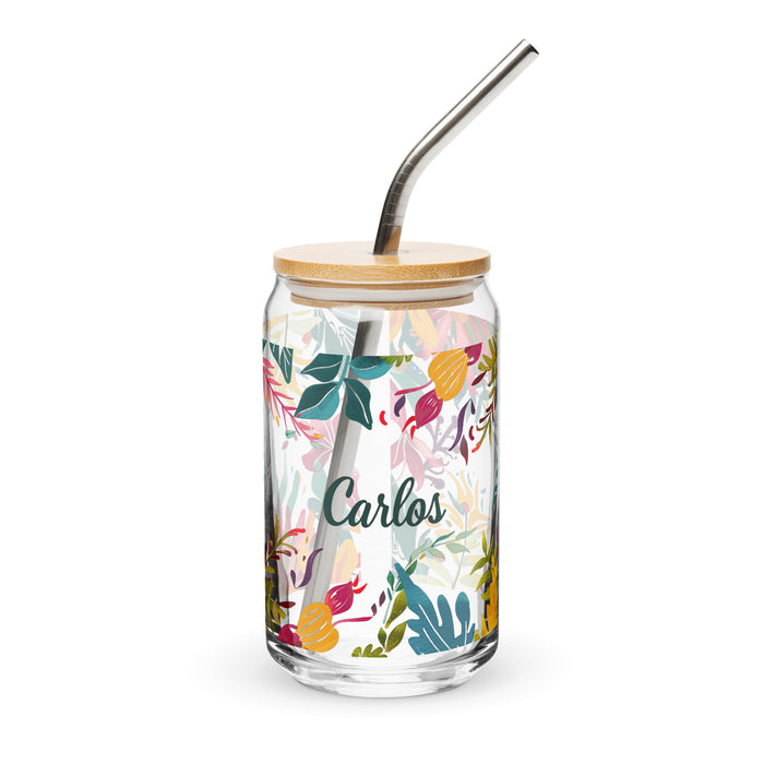 Carlos Exclusive Name Art Piece Can-Shaped Glass Home Office Work Mexican Spanish Pride Gift Cup One-Of-A-Kind Calligraphy Glass | C4