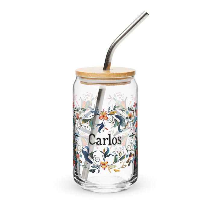 Carlos Exclusive Name Art Piece Can-Shaped Glass Home Office Work Mexican Spanish Pride Gift Cup One-Of-A-Kind Calligraphy Glass | C8