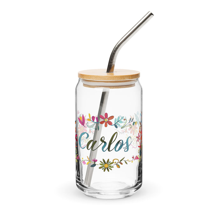 Carlos Exclusive Name Art Piece Can-Shaped Glass Home Office Work Mexican Spanish Pride Gift Cup One-Of-A-Kind Calligraphy Glass | C10