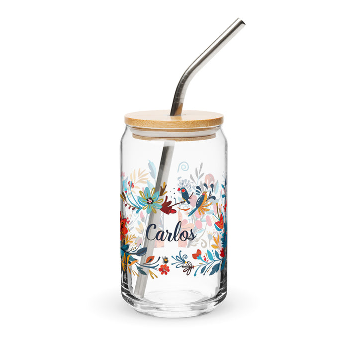 Carlos Exclusive Name Art Piece Can-Shaped Glass Home Office Work Mexican Spanish Pride Gift Cup One-Of-A-Kind Calligraphy Glass | C11