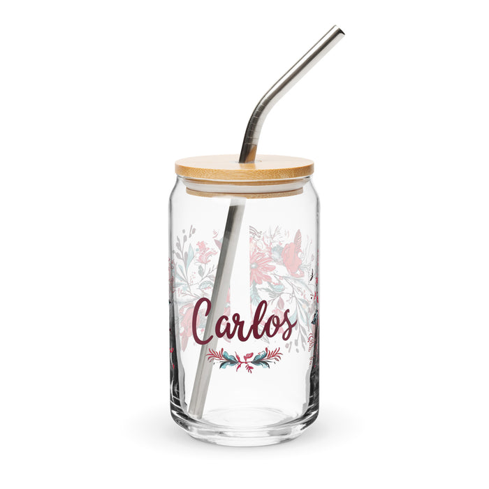 Carlos Exclusive Name Art Piece Can-Shaped Glass Home Office Work Mexican Spanish Pride Gift Cup One-Of-A-Kind Calligraphy Glass | C13