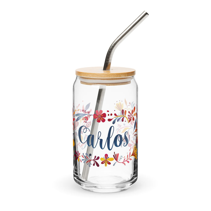 Carlos Exclusive Name Art Piece Can-Shaped Glass Home Office Work Mexican Spanish Pride Gift Cup One-Of-A-Kind Calligraphy Glass | C17