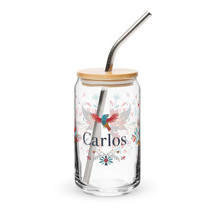 Carlos Exclusive Name Art Piece Can-Shaped Glass Home Office Work Mexican Spanish Pride Gift Cup One-Of-A-Kind Calligraphy Glass | C18