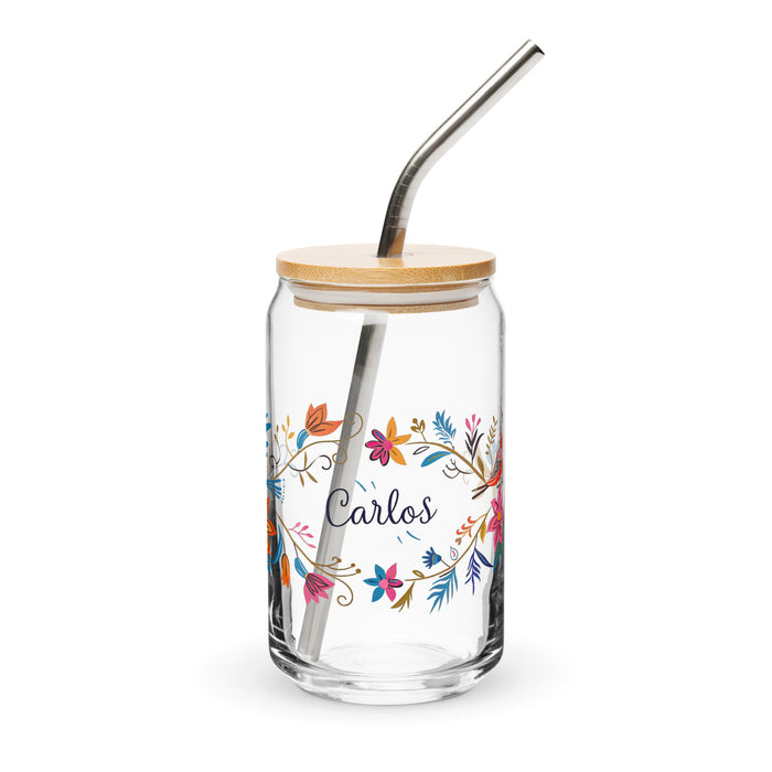 Carlos Exclusive Name Art Piece Can-Shaped Glass Home Office Work Mexican Spanish Pride Gift Cup One-Of-A-Kind Calligraphy Glass | C21