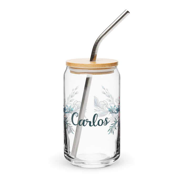 Carlos Exclusive Name Art Piece Can-Shaped Glass Home Office Work Mexican Spanish Pride Gift Cup One-Of-A-Kind Calligraphy Glass | C24