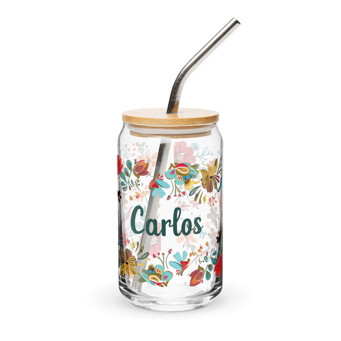 Carlos Exclusive Name Art Piece Can-Shaped Glass Home Office Work Mexican Spanish Pride Gift Cup One-Of-A-Kind Calligraphy Glass | C25