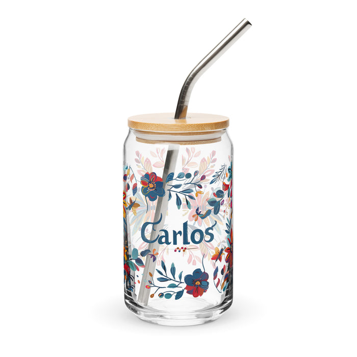 Carlos Exclusive Name Art Piece Can-Shaped Glass Home Office Work Mexican Spanish Pride Gift Cup One-Of-A-Kind Calligraphy Glass | C28