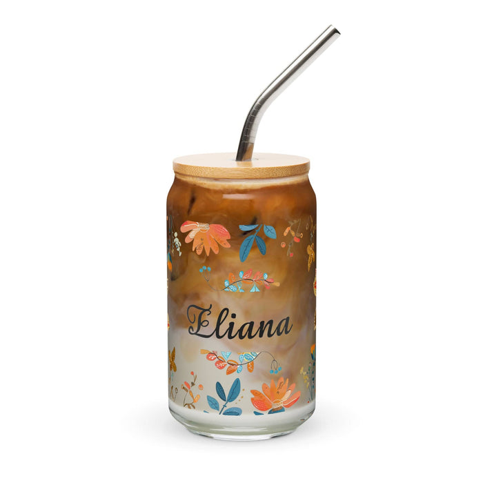 Pieza de arte con nombre exclusivo de Eliana, vaso de vidrio con forma de lata, regalo para el hogar, la oficina, el trabajo, orgullo mexicano, vaso de vidrio con caligrafía única en su tipo | E7