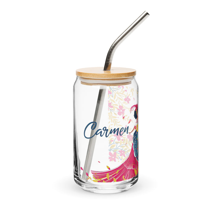 Carmen Exclusive Name Art Piece Can-Shaped Glass Home Office Work Mexican Spanish Pride Gift Cup One-Of-A-Kind Calligraphy Glass | C4