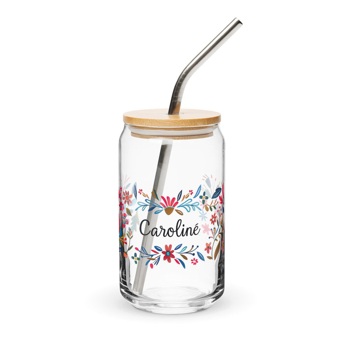 Caroline Exclusive Name Art Piece Can-Shaped Glass Home Office Work Mexican Spanish Pride Gift Cup One-Of-A-Kind Calligraphy Glass | C3