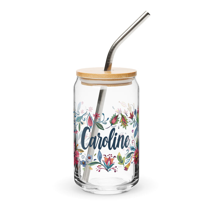 Caroline Exclusive Name Art Piece Can-Shaped Glass Home Office Work Mexican Spanish Pride Gift Cup One-Of-A-Kind Calligraphy Glass | C5