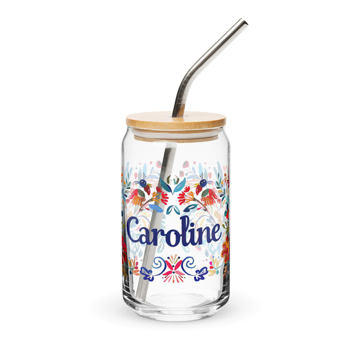 Caroline Exclusive Name Art Piece Can-Shaped Glass Home Office Work Mexican Spanish Pride Gift Cup One-Of-A-Kind Calligraphy Glass | C9