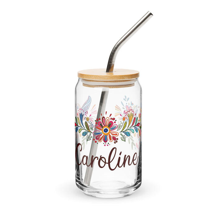 Caroline Exclusive Name Art Piece Can-Shaped Glass Home Office Work Mexican Spanish Pride Gift Cup One-Of-A-Kind Calligraphy Glass | C12