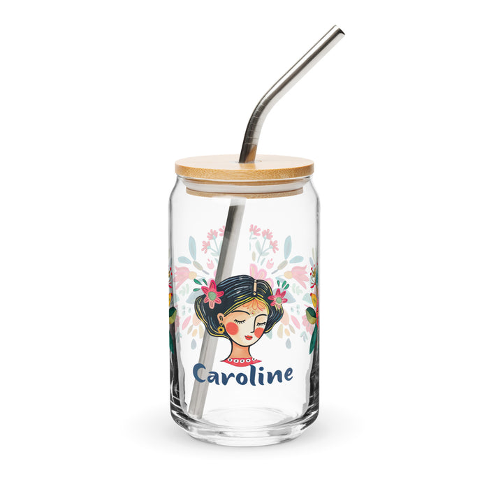 Caroline Exclusive Name Art Piece Can-Shaped Glass Home Office Work Mexican Spanish Pride Gift Cup One-Of-A-Kind Calligraphy Glass | C14