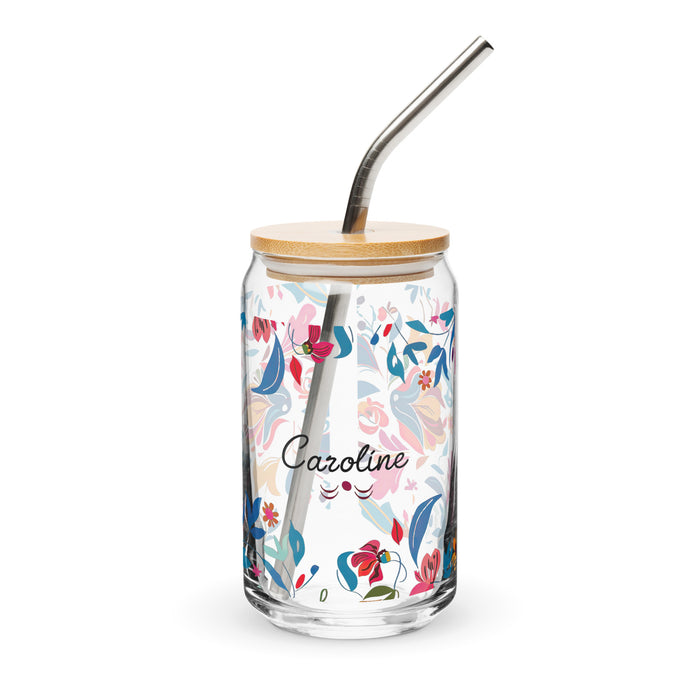 Caroline Exclusive Name Art Piece Can-Shaped Glass Home Office Work Mexican Spanish Pride Gift Cup One-Of-A-Kind Calligraphy Glass | C23