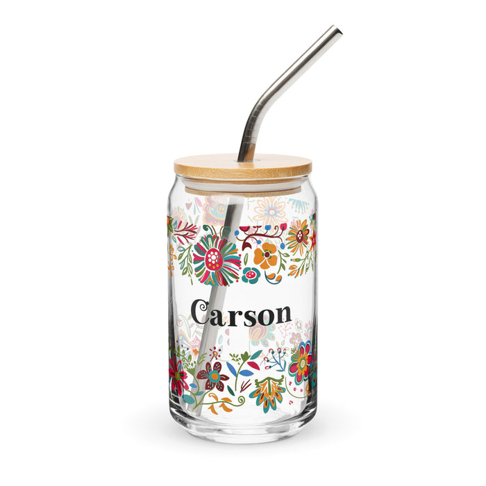 Carson Exclusive Name Art Piece Can-Shaped Glass Home Office Work Mexican Spanish Pride Gift Cup One-Of-A-Kind Calligraphy Glass | C8